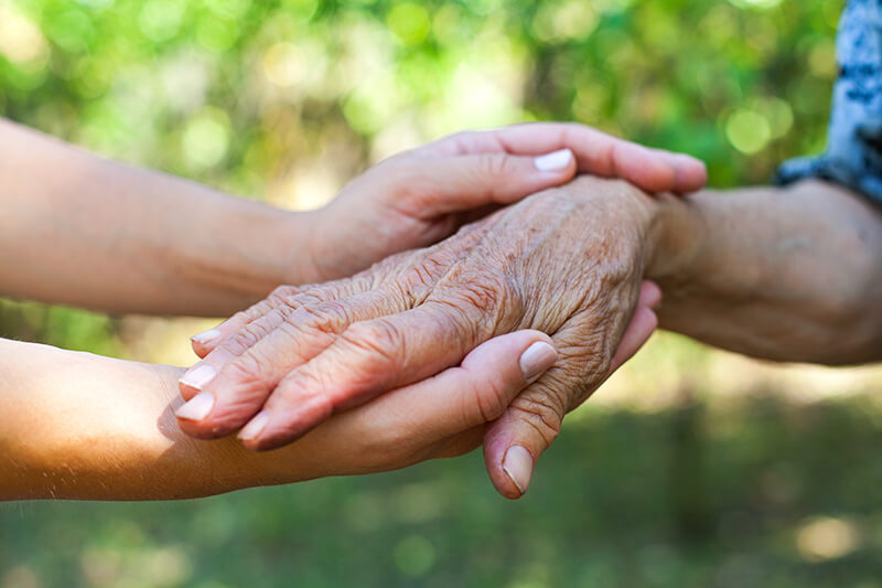 Young hand embracing an elderly hand